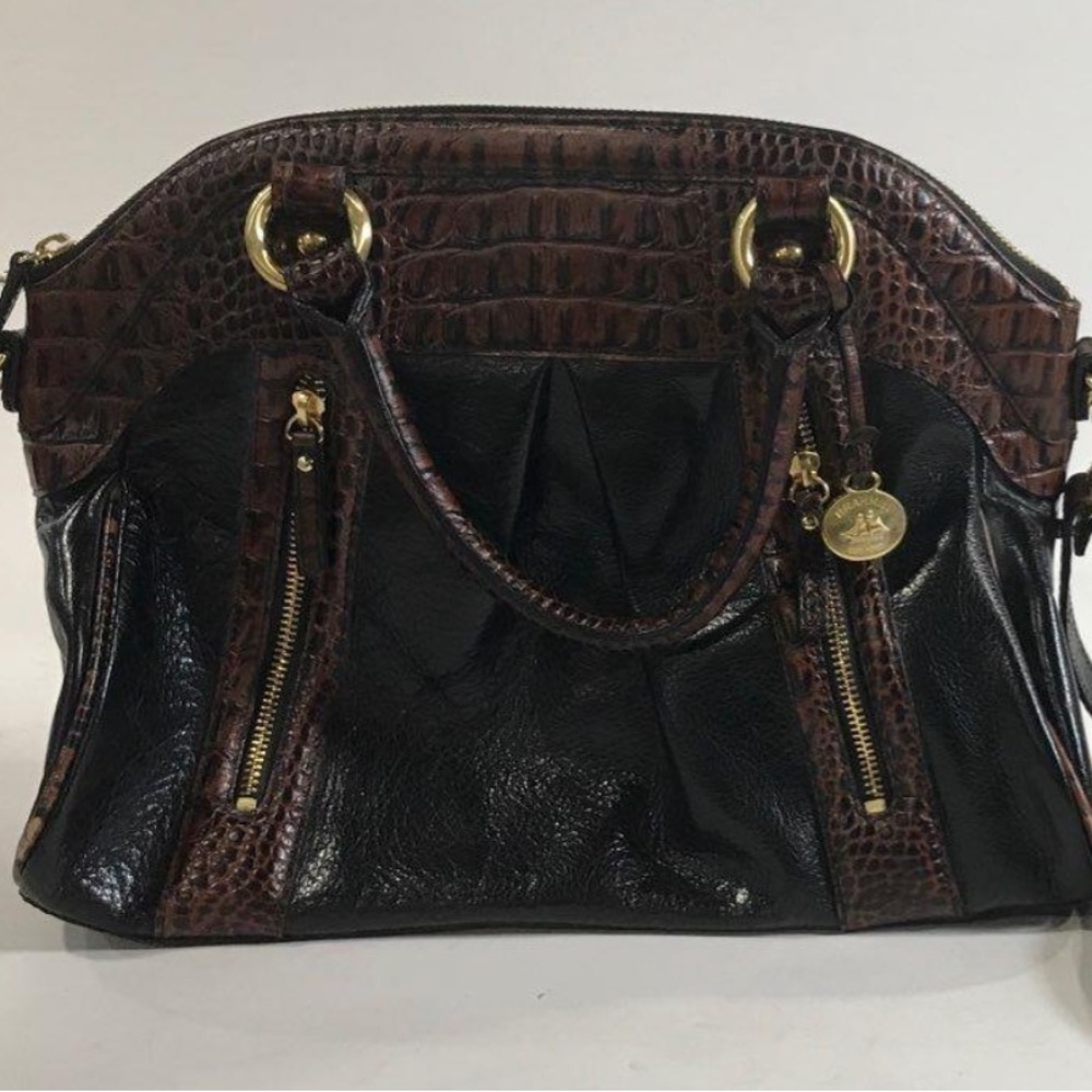 Women’s Brahmin Melbourne Trim Satchel Bag Black/Brown